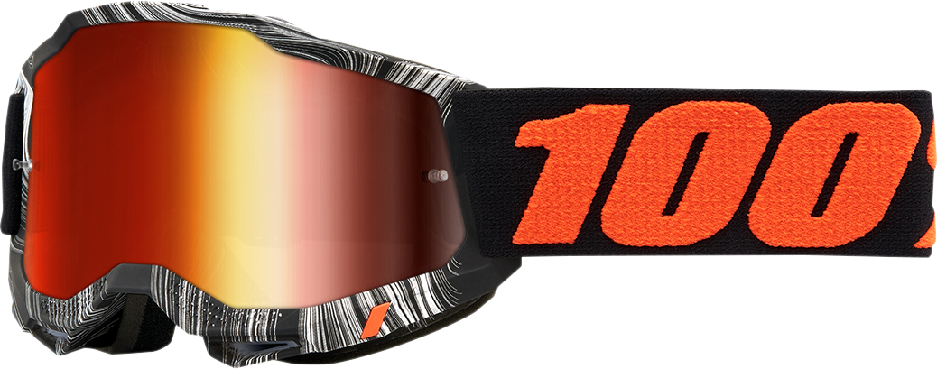 Bill's Exhausts 100% Youth Accuri 2 Goggles with red mirror lenses, designed for active sports and outdoor activities.