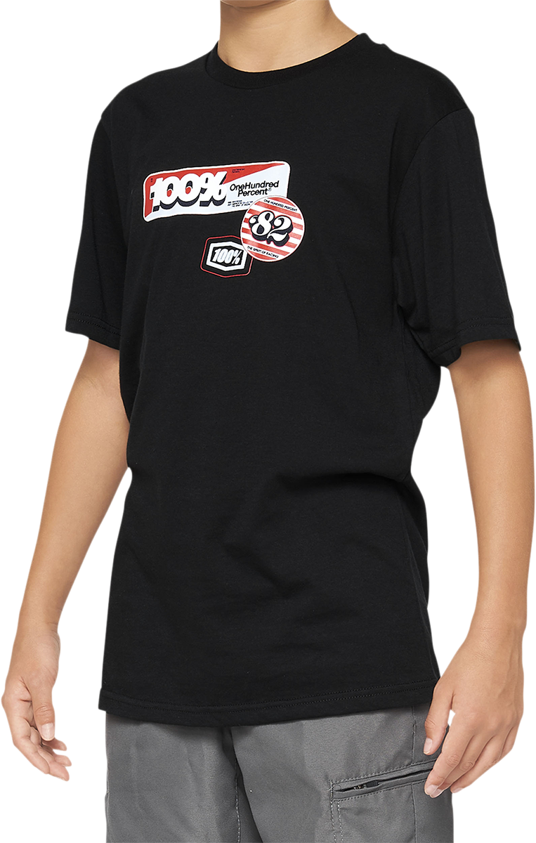 Black Bill's Exhausts 100% Youth Stamps T-Shirt in small size, featuring a graphic print on the front.