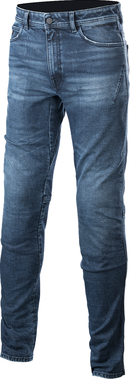 Bill's Exhausts Alpinstars Argon blue riding pants, US 30 / EU 46, made of durable textile with reinforced knee areas.