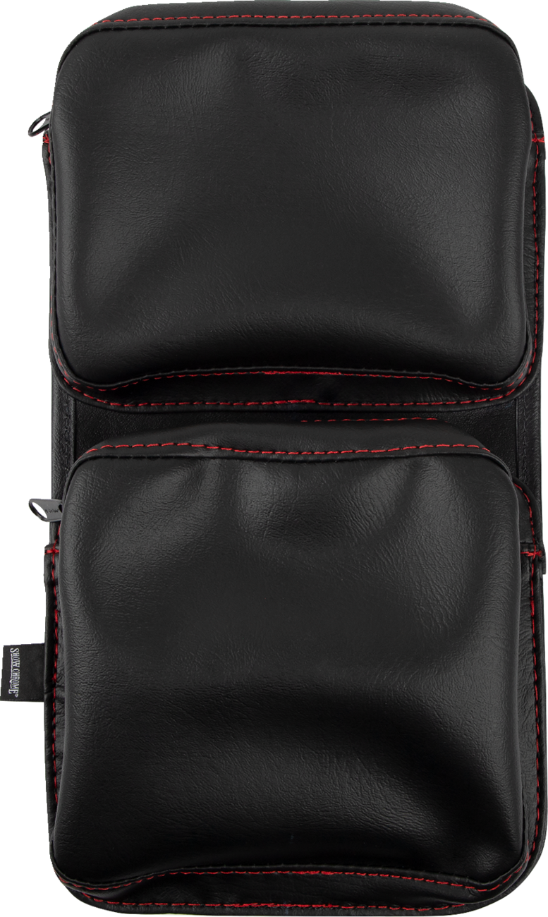 Bill's Exhausts SHOW CHROME Kaliber Dash Pouch in black with red stitching, designed for engine dash storage.