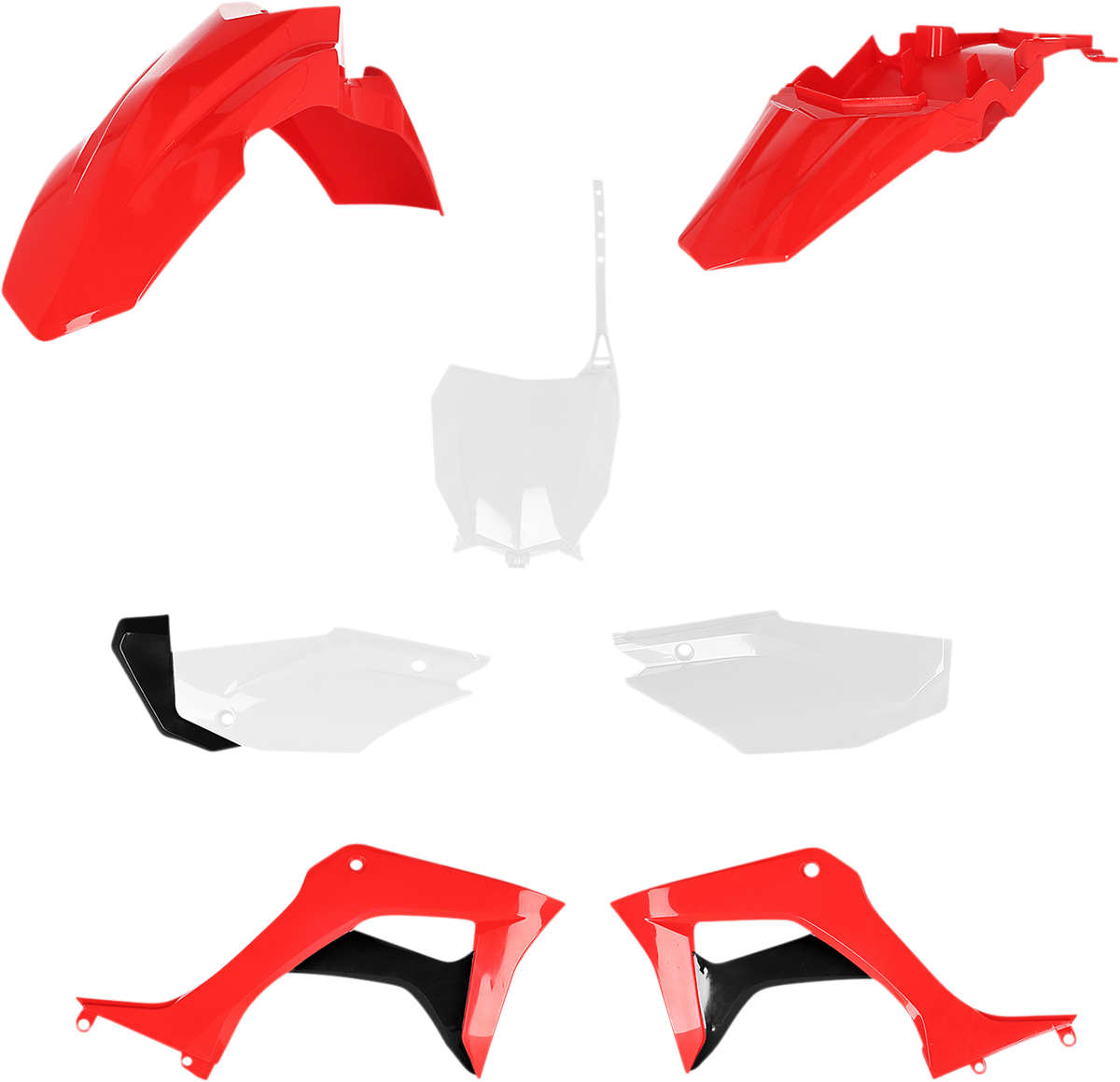 ACERBIS full replacement body kit in OEM red, white, black colors for motorcycles, featuring sleek design and high-quality construction.