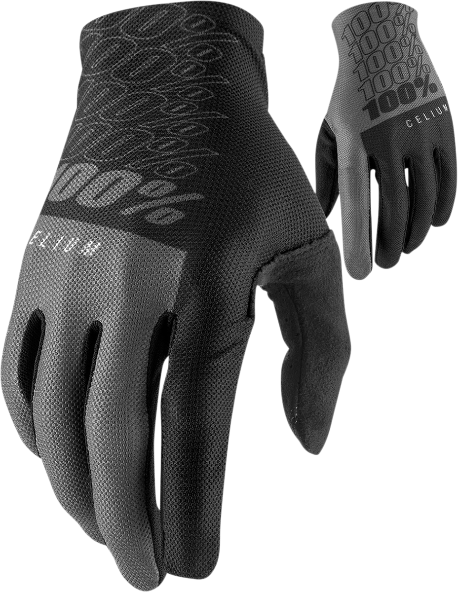 Black and gray 100% Celium Gloves by Bill's Exhausts, large size, showing the padded and textured design for hand protection.
