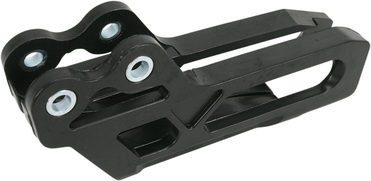 A black Acerbis chain guide for Yamaha motorcycles, mounted on the bike's body, with visible mounting brackets and chain clearance.