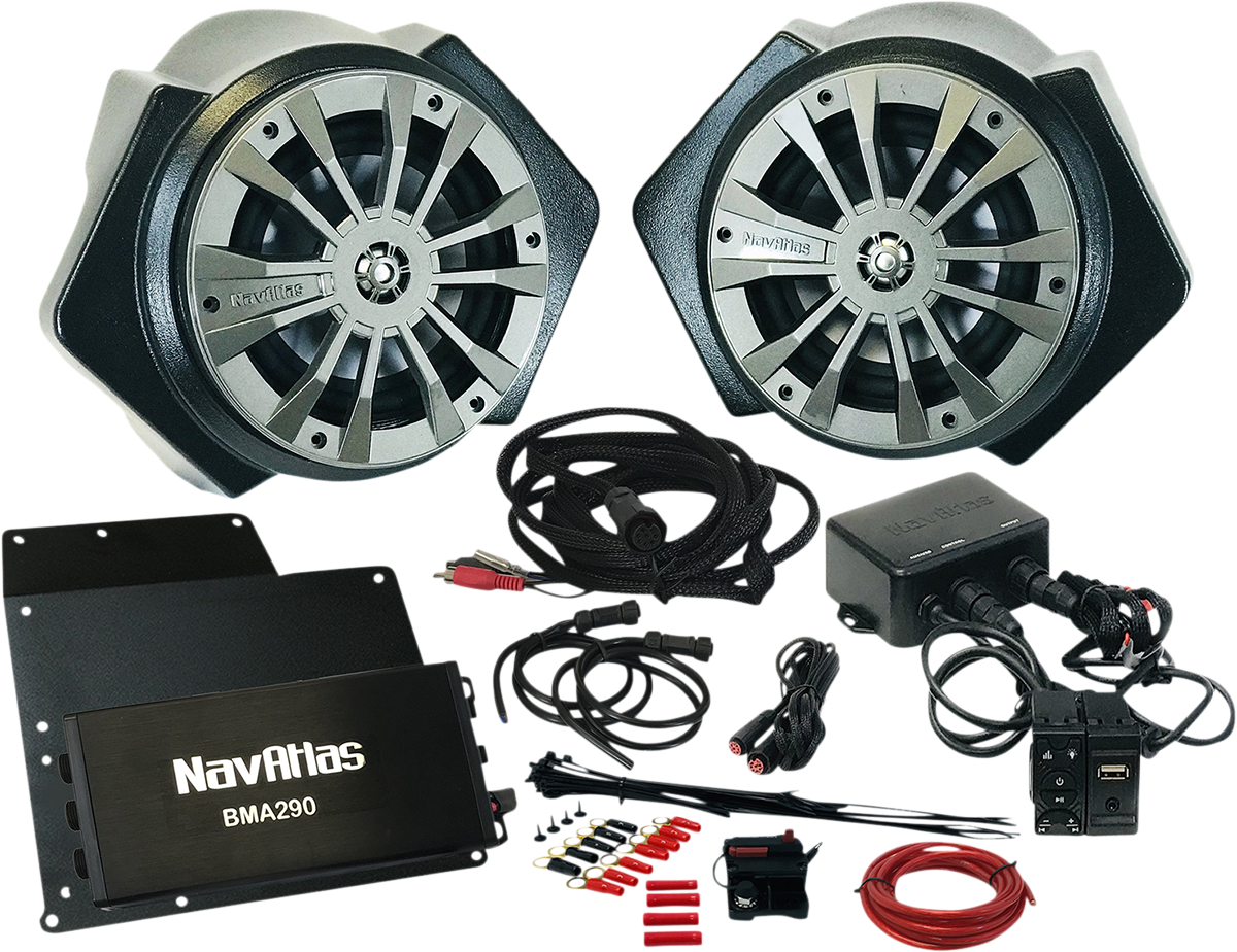 Bill's Exhausts NAVATLAS Audio Kit Zone 2 speakers for RZR RZR2, featuring compact design and high-quality audio components.