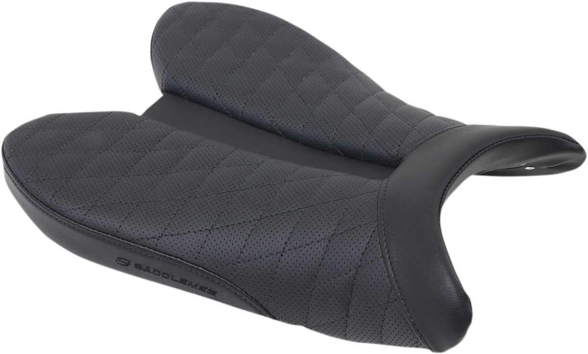 Black SADDLEMEN Track Seat with lattice stitch detail for Yamaha YZF 2010-2016, designed for sport motorcycle seating.