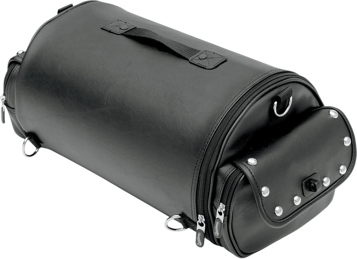 SADDLEMEN Desperado Rollbag 3515-0117 motorcycle seat bag on a seat, featuring durable material and secure straps, by Bill's Exhausts