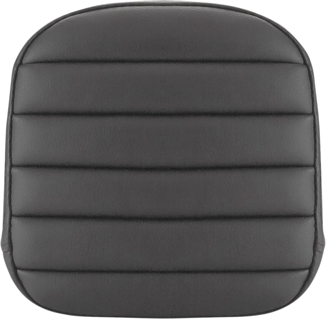 Black Sissy Bar Pad with tuck-n-roll design for Saddlemens seats, compatible with FL models from 1999 to 2023, by Bill's Exhausts.