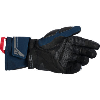 Alpinestars Wt-8 GTX black and blue motorcycle gloves in size M, featuring durable protective design and breathable materials.