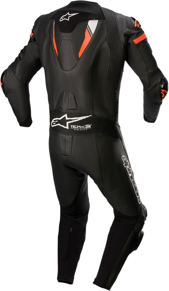 Alpinestars Missile Ignition v2 one-piece leather motorcycle suit in black and red fluorescent, US 50 / EU 60.
