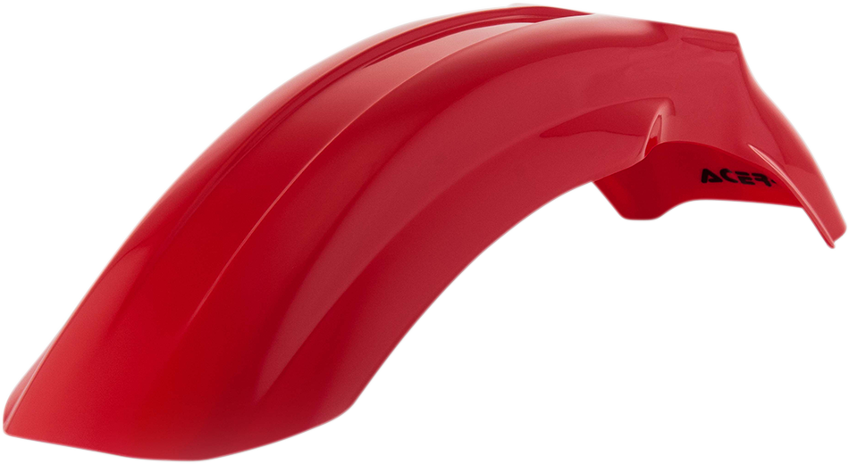 Red Acerbis front fender for motorcycle, body part with mounting points, shown on a neutral background.