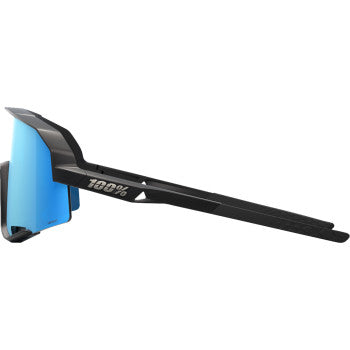 Bill's Exhausts 100% Slendale sunglasses in matte black with HiPER blue lenses, stylish outdoor eyewear for sun protection.