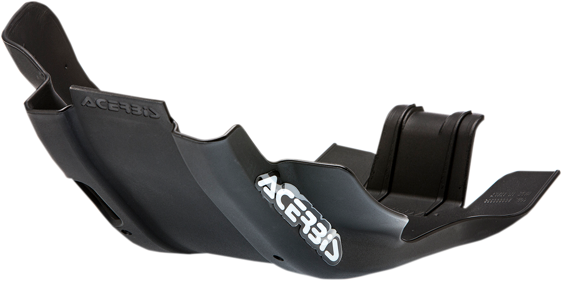 Acerbis black skid plate for Husqvarna and KTM motorcycles, mounted on the bike's body to protect the engine and frame.