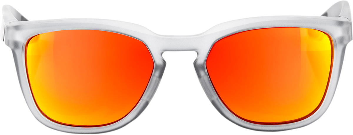 Bill's Exhausts Hudson sunglasses in crystal gray with red mirror lenses, showcasing stylish, reflective eyewear.