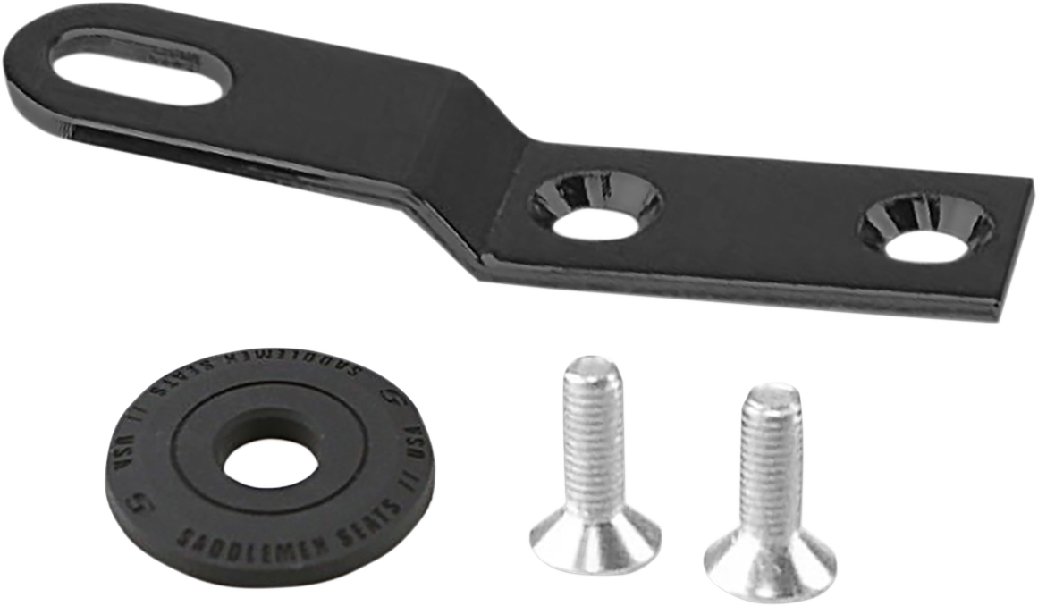 Black Saddlemens Seat Bracket for seats, 1/4"-28, shown in close-up with mounting details and finish.