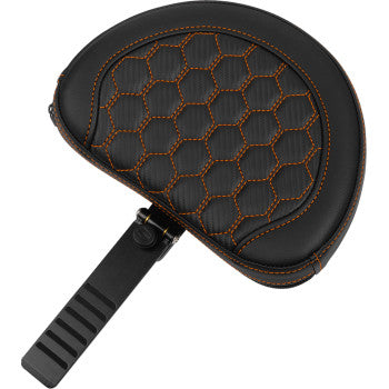 SADDLEMEN Roadsofaâ„¢ extended reach motorcycle seat with backrest, honeycomb design, orange stitching for FLTR/FLHX 2023-2024