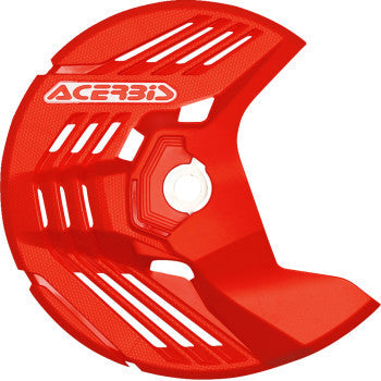 Red ACERBIS linear disc cover for Honda, Kawasaki, Sherco, Yamaha bikes, designed for durability and style.