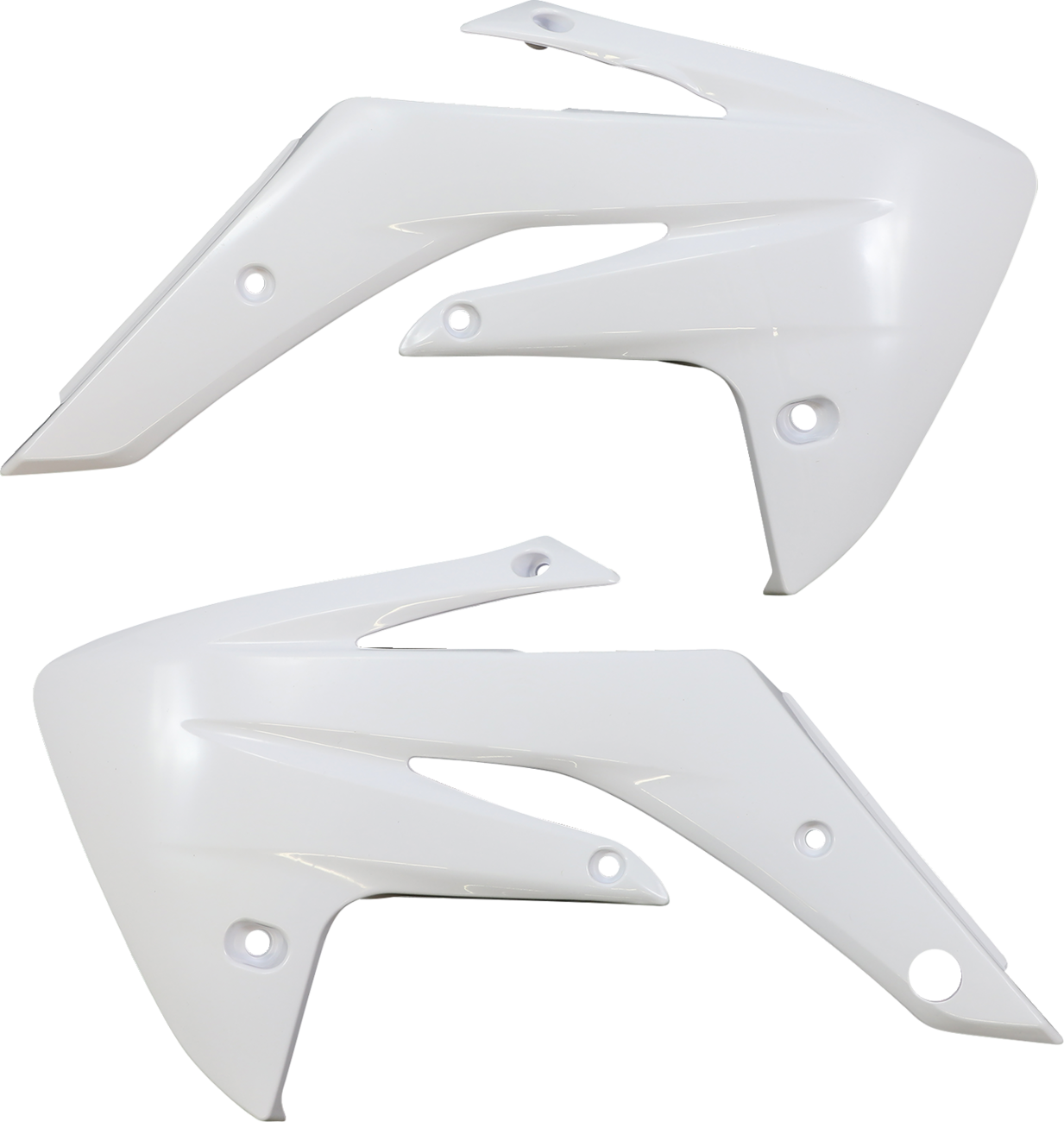 White Acerbis radiator shrouds for motorcycle body, designed for optimal fit and style.