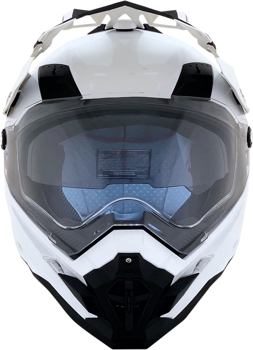 Bill's Exhausts AFX FX-41DS helmet in pearl white, large size, with sleek aerodynamic design and clear visor.