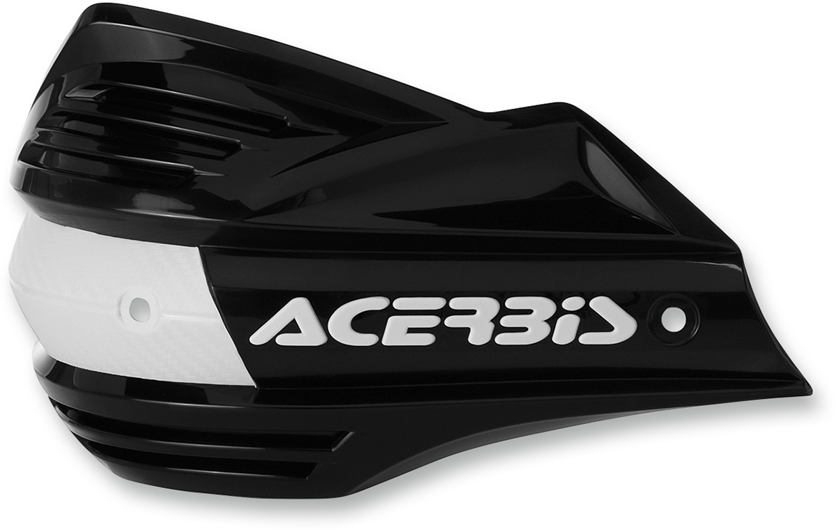 Acerbis X-Factor black handguards mounted on a motorcycle, offering protection for rider's hands during riding.