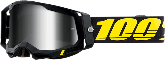 Bill's Exhausts 100% Racecraft 2 Goggles with silver mirror lenses, featuring a sleek design for motocross riding.