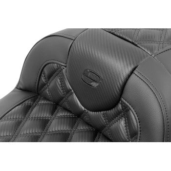 Bill's Exhausts SADDLEMEN RoadSofa™ motorcycle seat with backrest, carbon fiber finish, lattice stitch for FLTR/FLHX 2023-2024