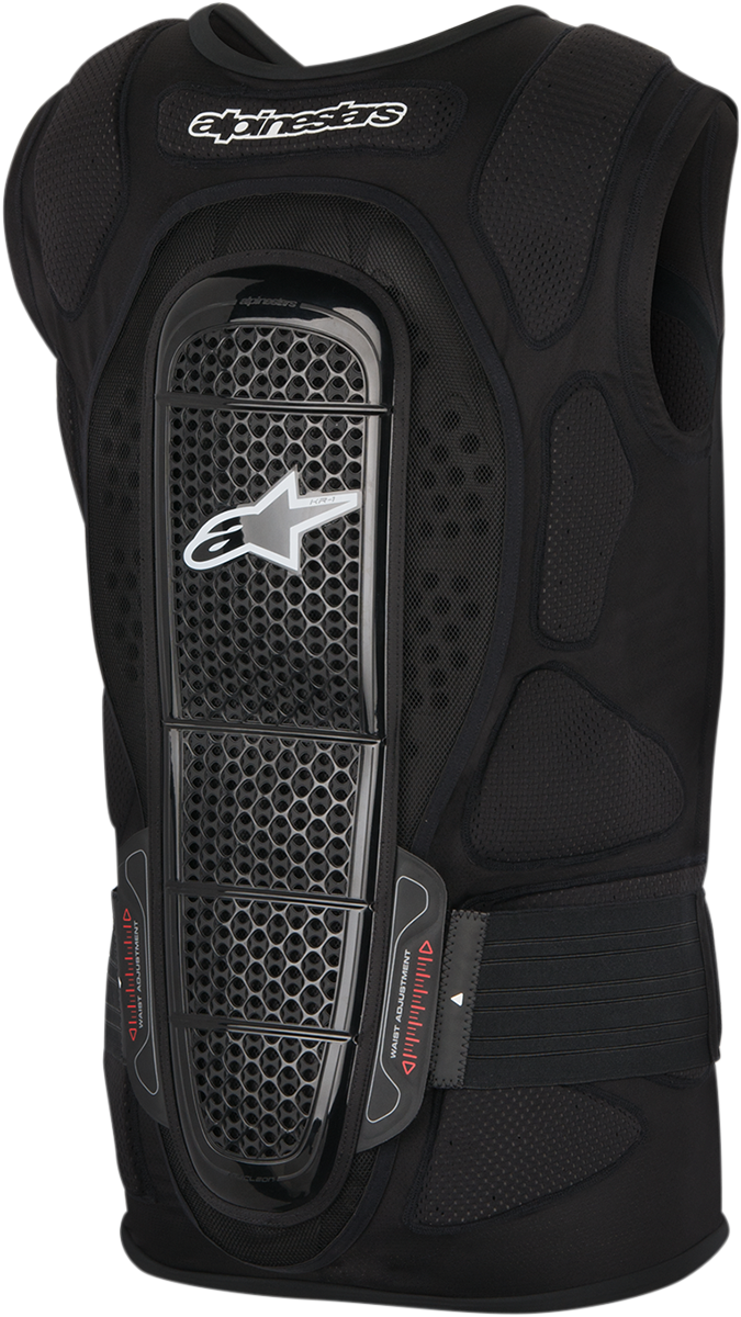 Alpinestars Track 2 vest in black, large size, protective gear with padded panels and adjustable straps for motorcycle safety.