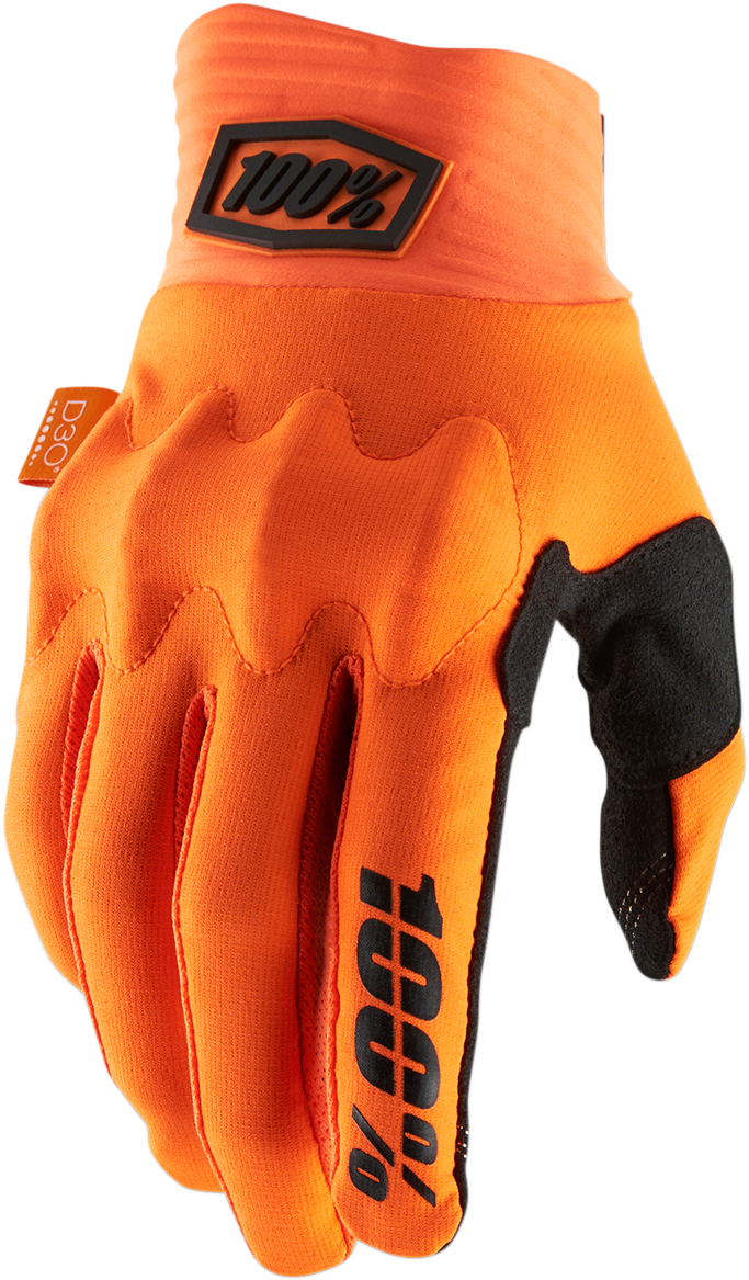 Bill's Exhausts Cognito gloves in fluo orange and black, medium size, with durable fabric and secure fit for motorcycle riding.