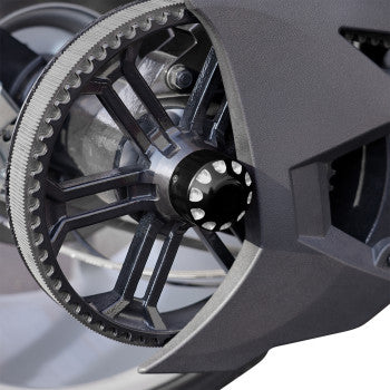 Black Bill's Exhausts SHOW CHROME axle nut cover for motorcycles, showcasing the sleek finish and branded design on a wheel.