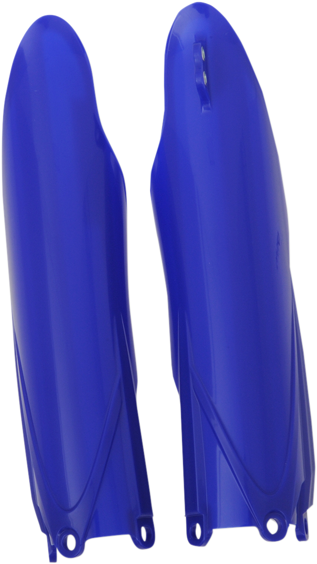 Blue Acerbis lower fork covers for motorcycle front suspension, designed for durability and style, by Bill's Exhausts.