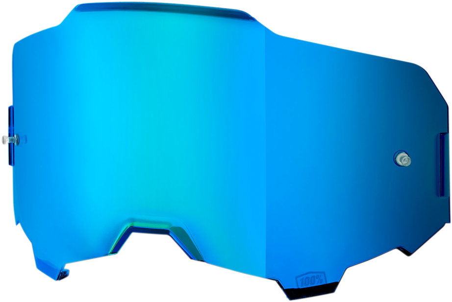 Blue mirror 100% Armega lens by Bill's Exhausts, showing the reflective blue coating and sleek lens design.