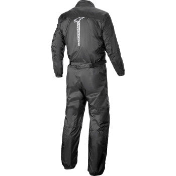 Black Alpinestars Hurricane v2 rainsuit in XL size, featuring a waterproof design and adjustable hood for outdoor protection.