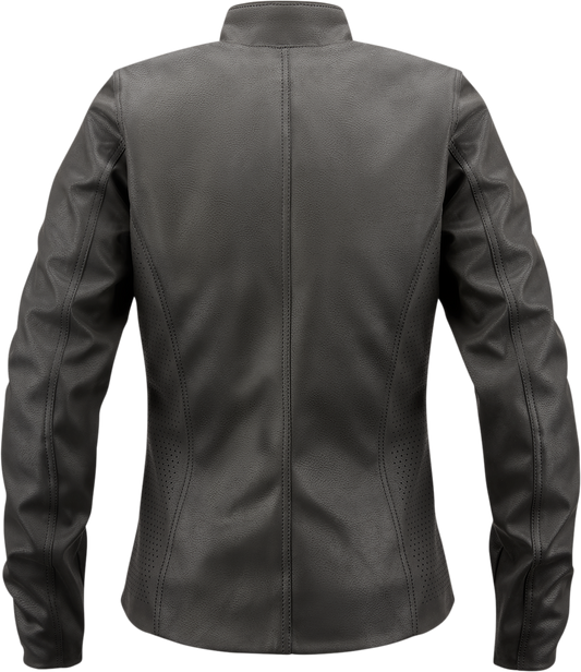 Black ICON Women's Tuscadero2â„¢ Jacket by Bill's Exhausts, US Medium, showing front view with collar and zipper details.