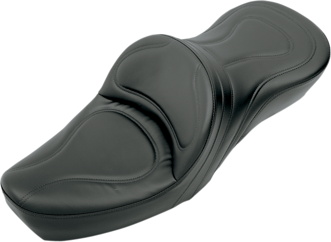 Black SADDLEMEN Explorer motorcycle seat without backrest, stitched design, XL size, by Bill's Exhausts.