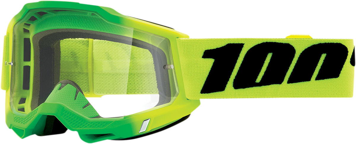 Bill's Exhausts 100% Accuri 2 Travis goggles in clear with tinted lenses, designed for eye protection and comfort.