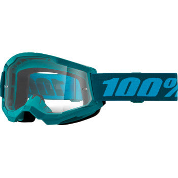 Bill's Exhausts 100% Strata 2 goggles in stone and clear with adjustable strap, designed for eye protection and clarity.
