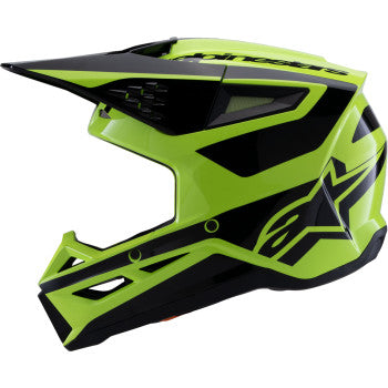 ALPINESTARS SM3 helmet in heat gloss yellow fluo and black, medium size, featuring a sporty motorcycle helmet design.
