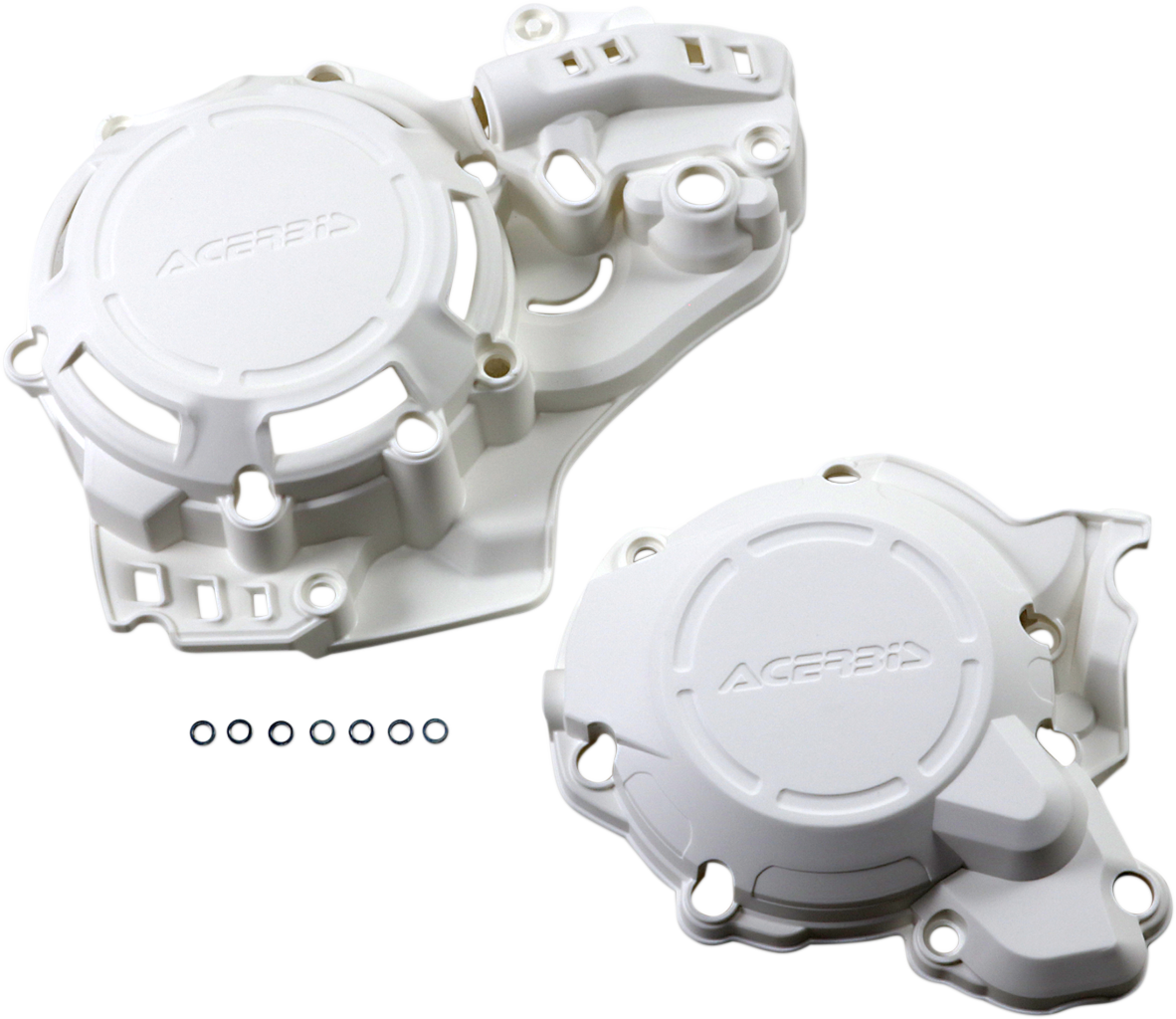White Acerbis X-Power Cover Kit body for motorcycle, featuring durable design and precise fit for Bill's Exhausts bike.