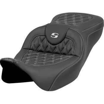 SADDLEMEN Roadsofa™ Seat - Lattice Stitch - Silver Stitch - w/o Backrest - FL '08-'23 808-07B-18205 - Howling Moto