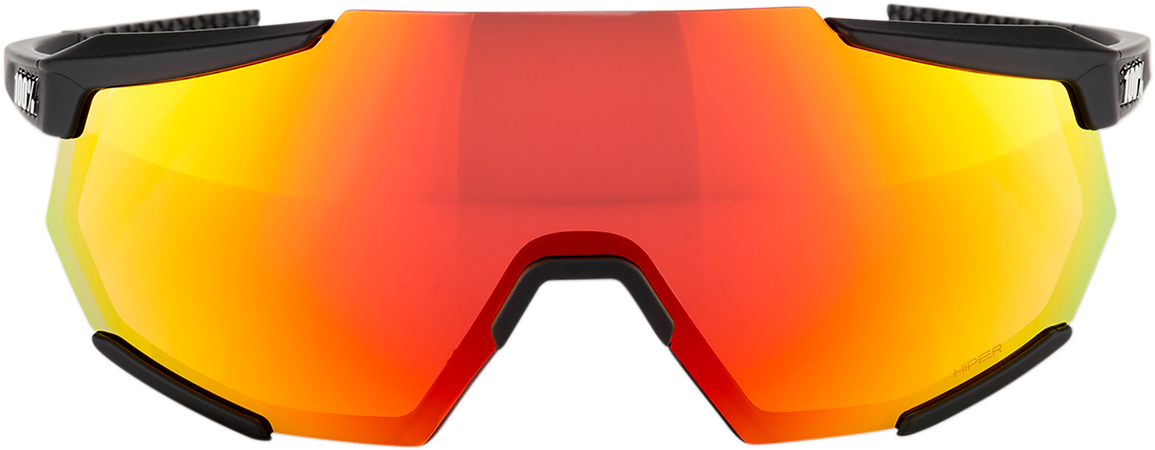 Bill's Exhausts Racetrap sunglasses with soft black frame and red mirror lenses, stylish and sporty eyewear for active wear.