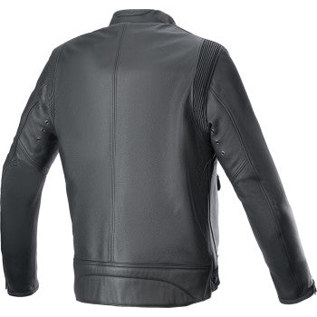 Alpinestars Dyno leather motorcycle jacket in black, ruby red, and ecru with zip closure and protective padding, XL size.