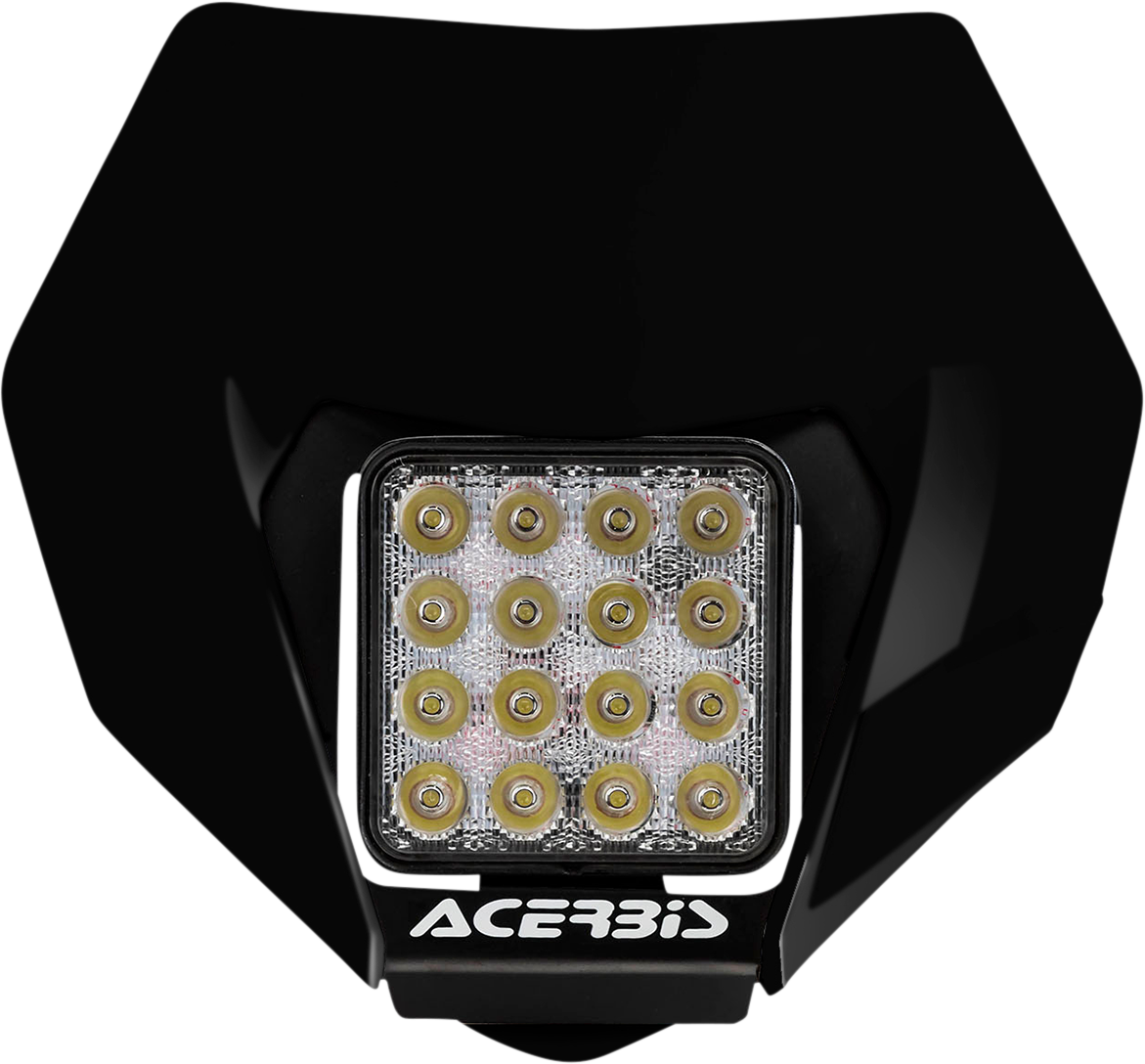 Black Acerbis universal headlight for motorcycle, designed to fit various models, with durable body and classic style.