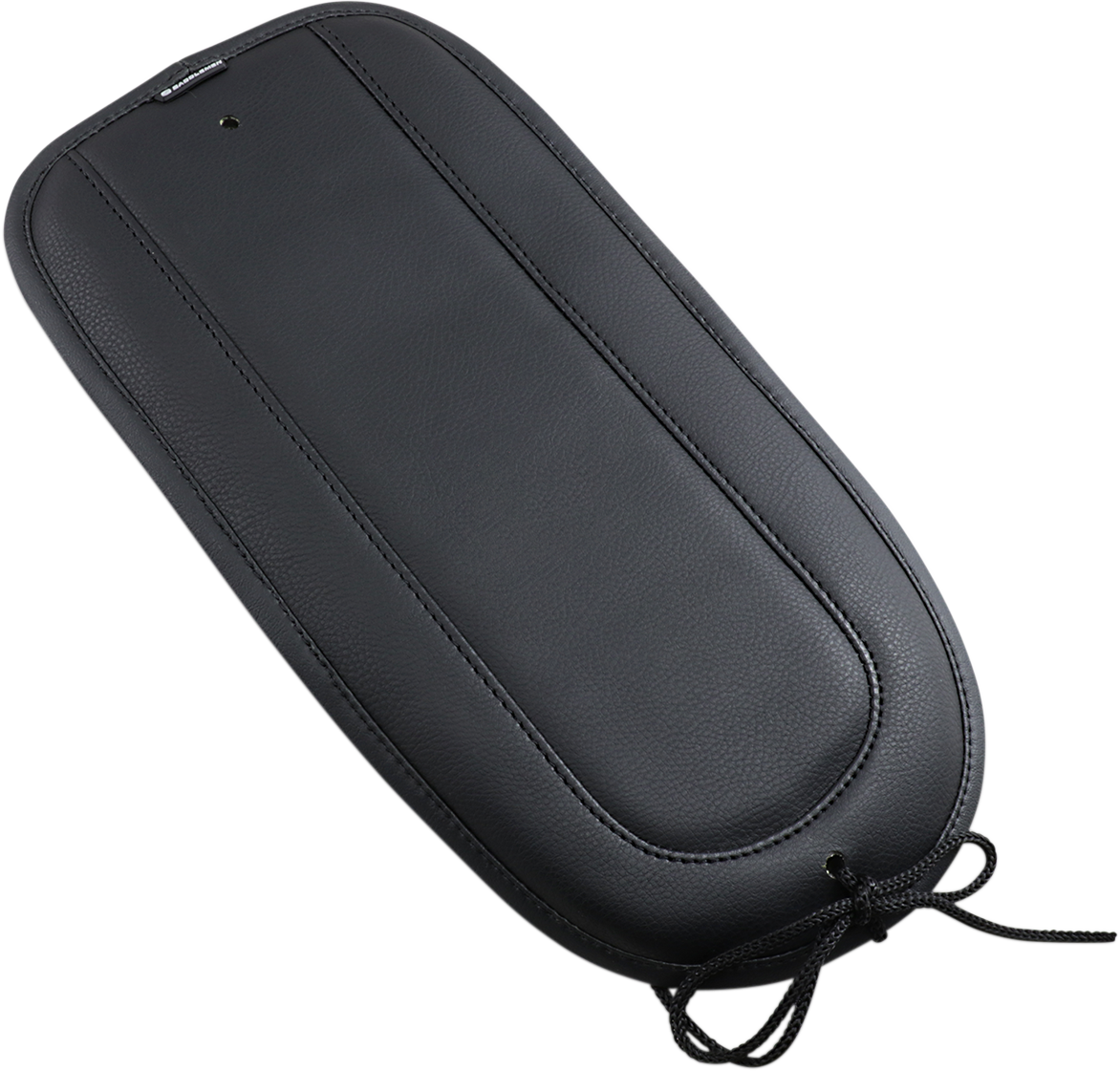 Bill's Exhausts SADDLEMEN Fender Chap for smooth Solo seat, showing black leather fender cover with stitching details.