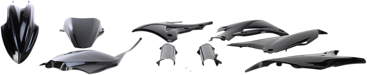 Acerbis full black replacement body kit for motorcycles, featuring sleek, durable body panels with a seamless fit and bold design.