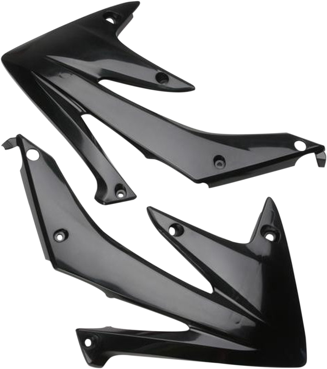 Acerbis black radiator shrouds for motorcycle body, featuring sleek design and durable construction.