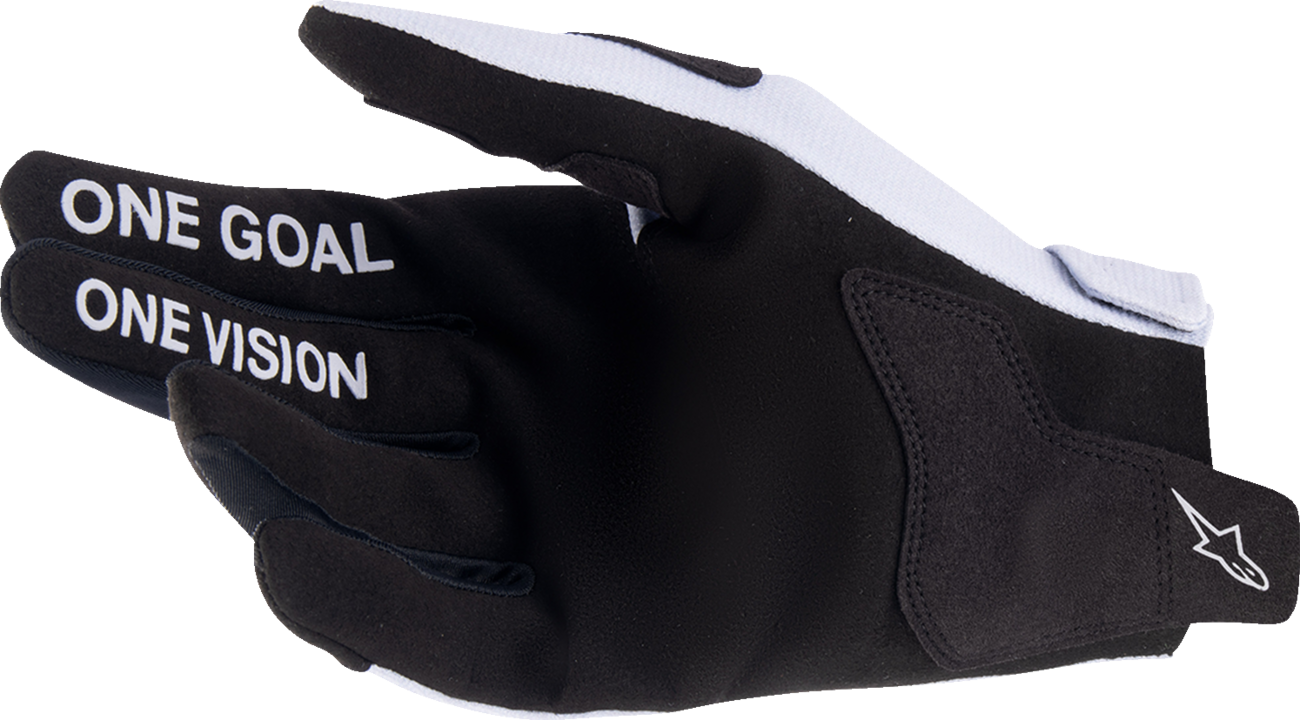 Alpinestars Youth Radar Gloves in Haze Gray and Black, size Medium, featuring protective padding and adjustable wrist closure.