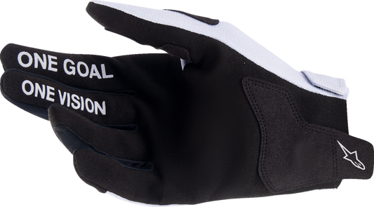Alpinestars Youth Radar gloves in haze gray and black, small size, showing protective design and textured grip areas.