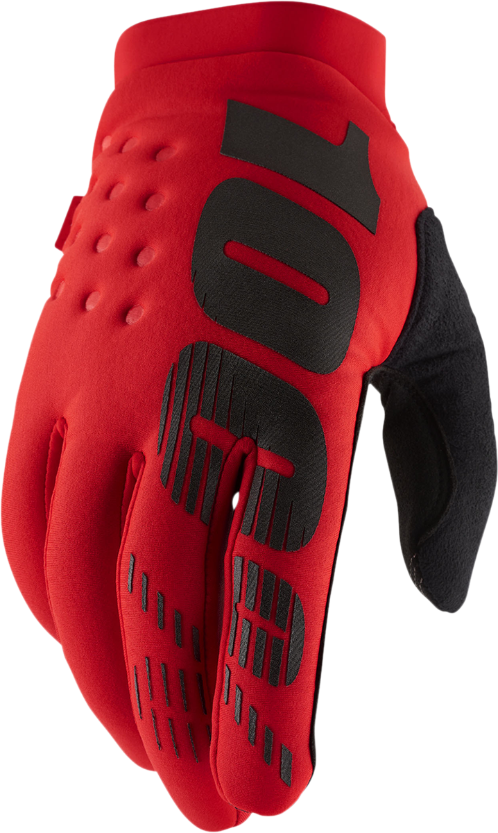 Red Bill's Exhausts 100% Brisker gloves in 2XL size, showing the textured fabric and snug fit around the fingers.