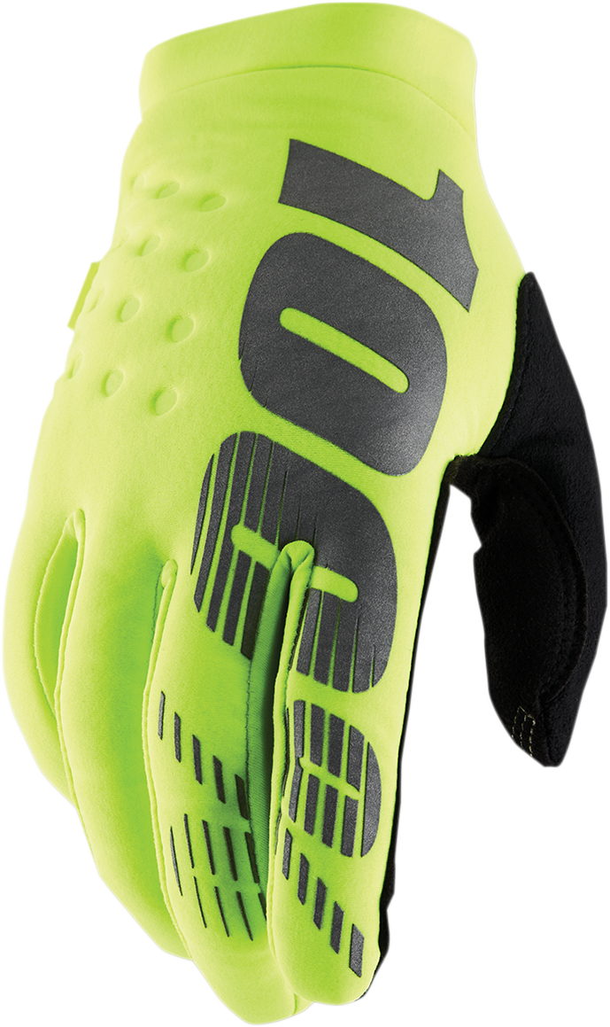 Bill's Exhausts youth Brisker gloves in fluorescent yellow, medium size, with a textured grip and adjustable wrist strap.