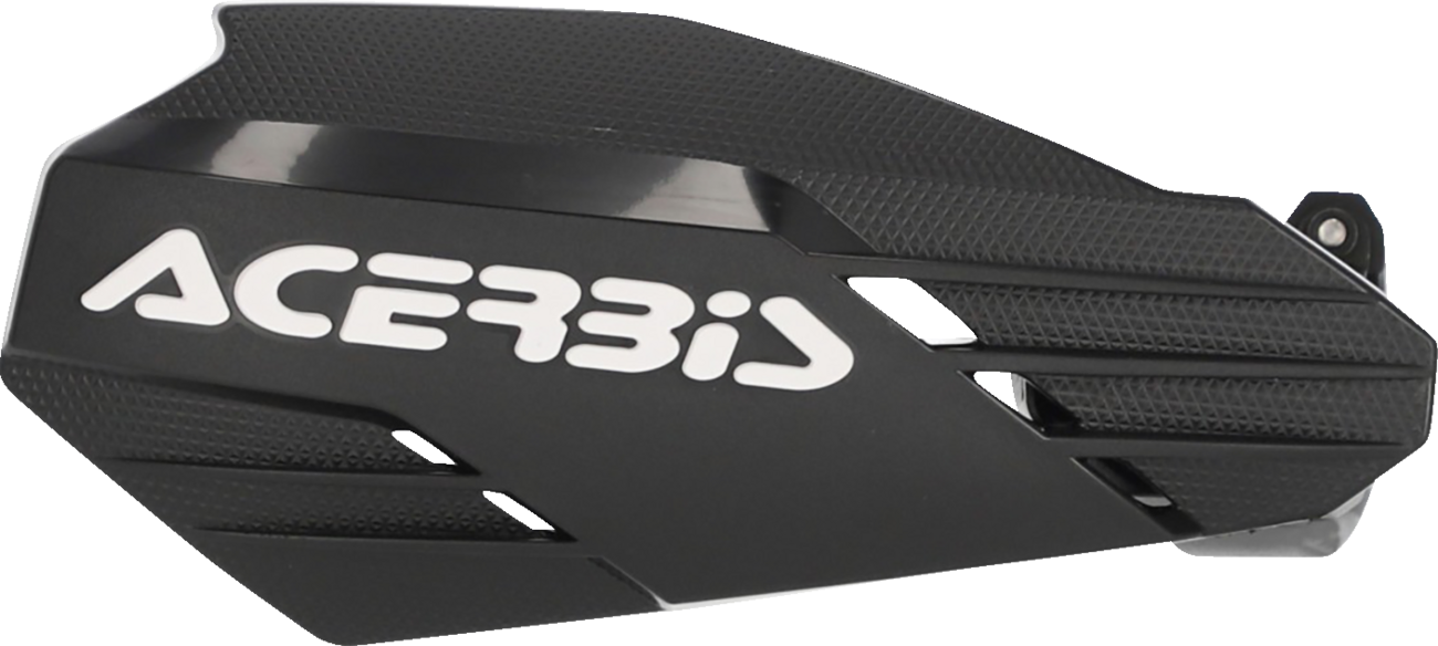 Acerbis K-Linear black and white motorcycle handguards mounted on handlebars, providing protection and style.