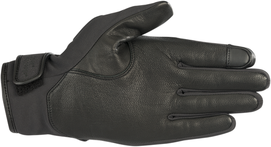 Alpinestars C-1 V2 Windstopper gloves in black, small size, showing textured fabric and reinforced palm for motorcycle riding.